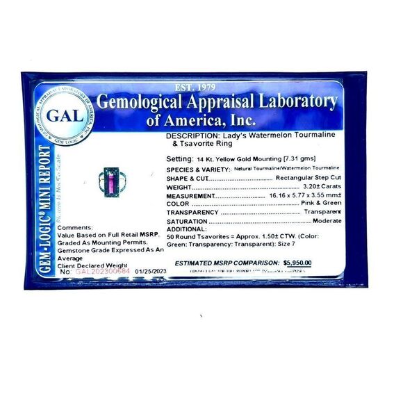 Natural Watermelon Tourmaline Tsavorite Ring 7 14k YG 4.7 TCW Certified 300684 - Picture 12 of 12